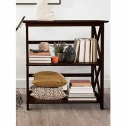 Vermont Country Store Solid Wood Three-Tier Crisscross Bookcase Walnut