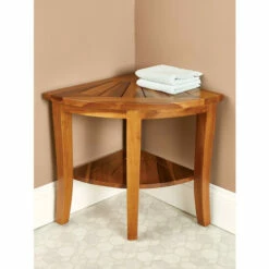 Vermont Country Store Genuine Teak Corner Spa Bench With Shelf Brown