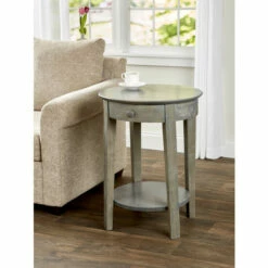 Vermont Country Store Dover Hardwood Round Accent Table Heather Gray