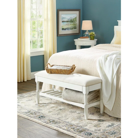 Vermont Country Store Craftsbury Solid Wood Upholstered Bench White - Image 2