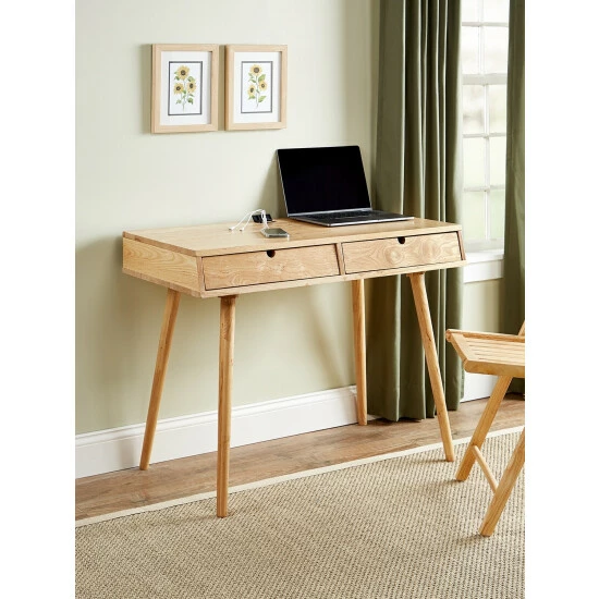 Vermont Country Store Modern Solid Wood Desk With USB Ports Natural