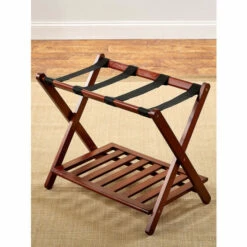 Vermont Country Store Solid Wood Luggage Rack With Shelf Walnut