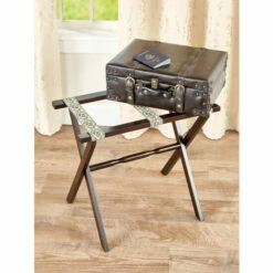 Vermont Country Store Solid Wood Luggage Rack Blue Toile