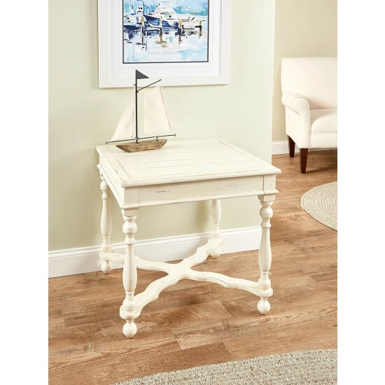 Vermont Country Store Square Wood End Table With Carved Legs White - Image 2