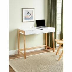 Vermont Country Store Mid-Century Solid Wood Smart Desk With USB Ports White