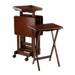 Vermont Country Store Solid Wood 6-Piece Snack Table Set Walnut