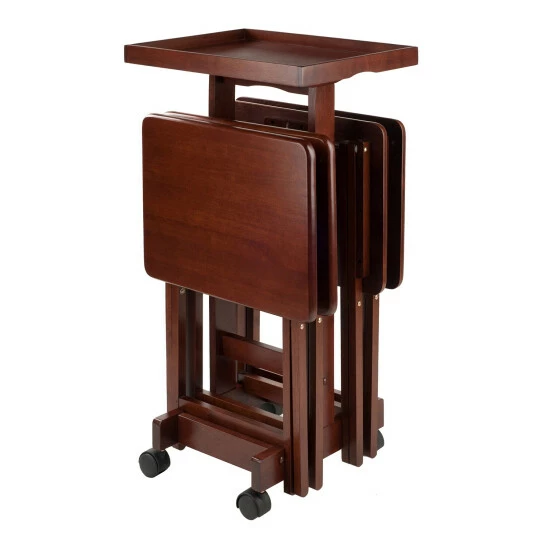 Vermont Country Store Solid Wood 6-Piece Snack Table Set Walnut - Image 2