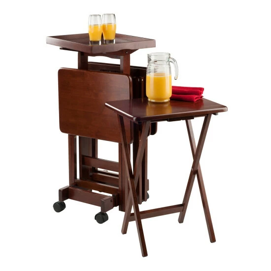 Vermont Country Store Solid Wood 6-Piece Snack Table Set Walnut - Image 4