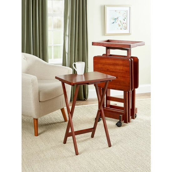 Vermont Country Store Solid Wood 6-Piece Snack Table Set Walnut - Image 5