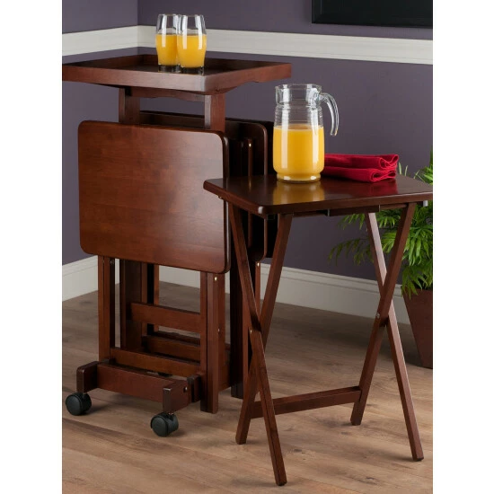 Vermont Country Store Solid Wood 6-Piece Snack Table Set Walnut - Image 6