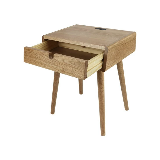 Vermont Country Store Modern Solid Wood Side Table With USB Ports Natural - Image 2
