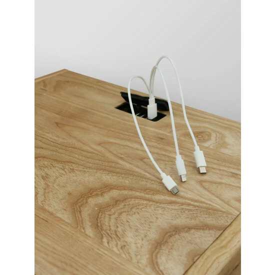 Vermont Country Store Modern Solid Wood Side Table With USB Ports Natural - Image 3