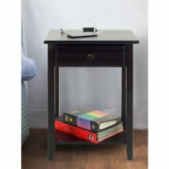 Vermont Country Store Solid Wood Side Table With USB Ports Brown
