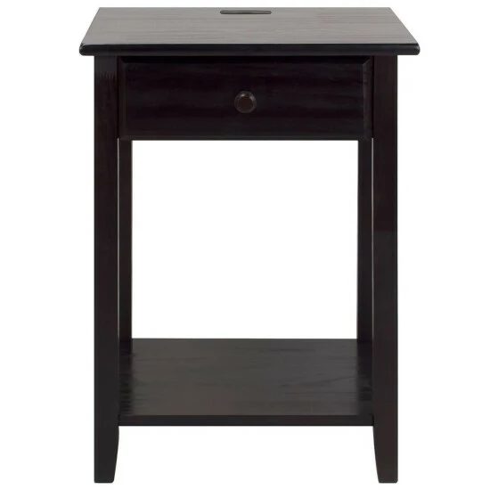 Vermont Country Store Solid Wood Side Table With USB Ports Brown - Image 2