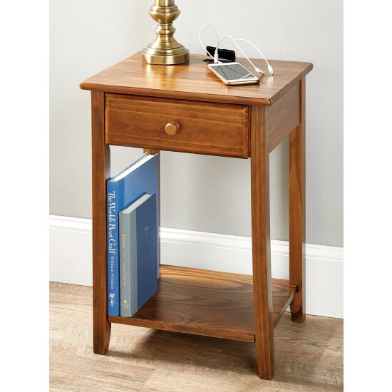 Vermont Country Store Solid Wood Side Table With USB Ports Brown - Image 3