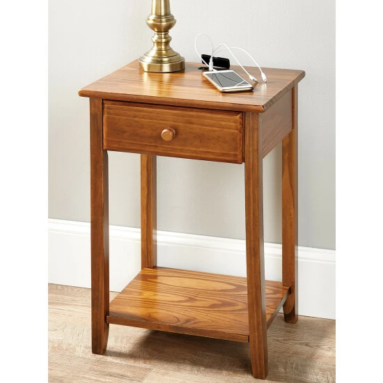 Vermont Country Store Solid Wood Side Table With USB Ports Brown - Image 5