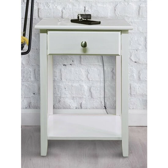 Vermont Country Store Solid Wood Side Table With USB Ports Brown - Image 6