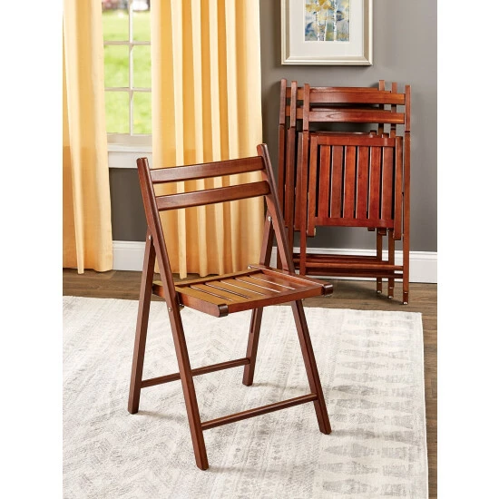 Vermont Country Store Solid Wood Slatted-Back Folding Chair, Set Of 4 Natural - Image 4
