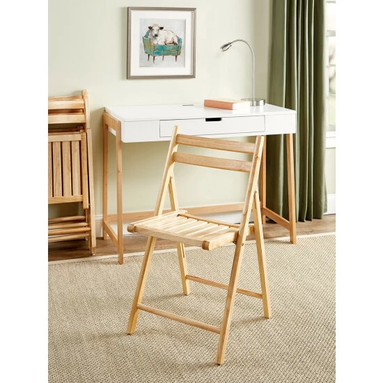 Vermont Country Store Solid Wood Slatted-Back Folding Chair, Set Of 4 Natural - Image 7