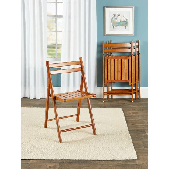 Vermont Country Store Solid Wood Slatted-Back Folding Chair, Set Of 4 Natural - Image 12