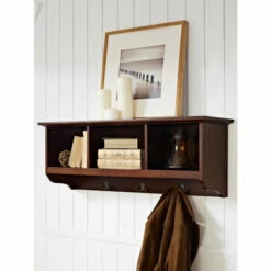 Vermont Country Store Benton Solid Wood Shelf With Hooks Mahogany