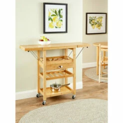 Vermont Country Store Solid Bamboo Drop-Leaf Utility Cart