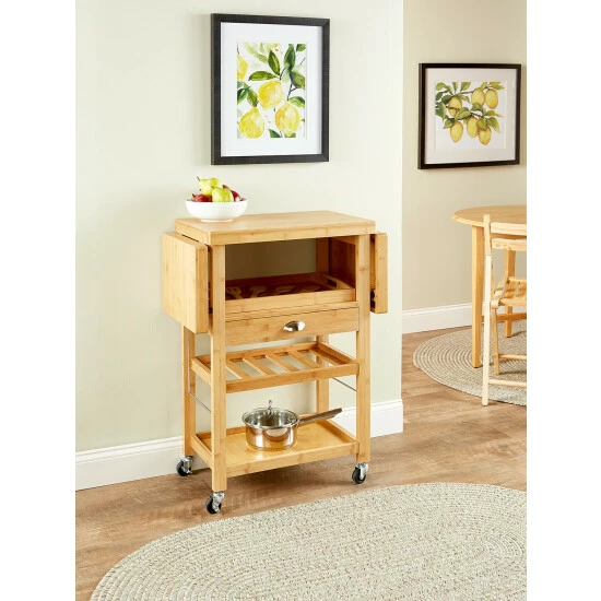 Vermont Country Store Solid Bamboo Drop-Leaf Utility Cart - Image 2