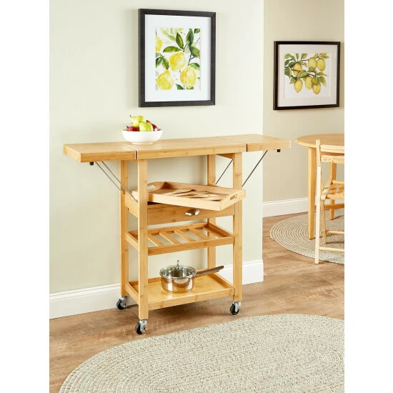 Vermont Country Store Solid Bamboo Drop-Leaf Utility Cart - Image 3