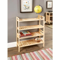 Vermont Country Store Slatted Wood Stackable Double Shelf, Set Of 2 Natural