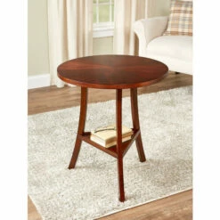Vermont Country Store Round Accent Table With Pie-Shaped Inlay Mahogony
