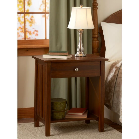 Yushan Mission Solid Wood End Table With USB Ports Warm Brown - Image 2