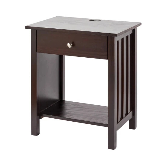 Yushan Mission Solid Wood End Table With USB Ports Warm Brown - Image 10
