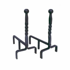Vermont Country Store Wrought Iron Twisted Rope Andiron, Set Of 2 Black