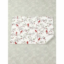 Vermont Country Store Cardinal And Chickadee Portuguese Cotton Bath Mat White