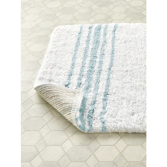 Vermont Country Store Triple-Stripe Cotton Bath Rug White/blue Stripe - Image 4