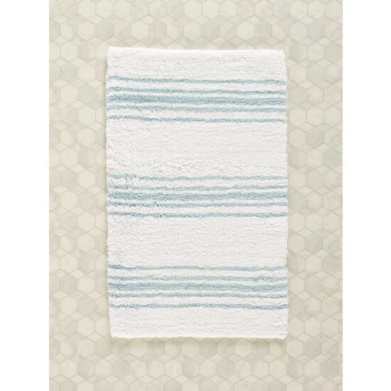 Vermont Country Store Triple-Stripe Cotton Bath Rug White/blue Stripe - Image 5