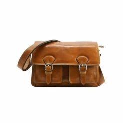 Vermont Country Store Italian Leather Messenger Bag Brown