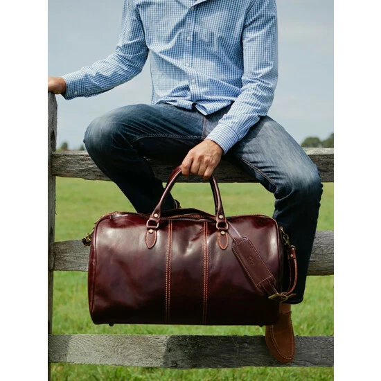 Vermont Country Store Italian Leather Duffle Brown - Image 4