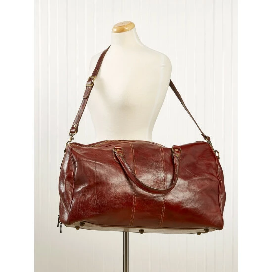 Vermont Country Store Italian Leather Duffle Brown - Image 6