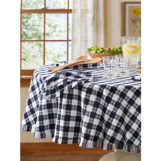 The Mountain Weavers Farmhouse Weave Cotton Tablecloths Yellow And White