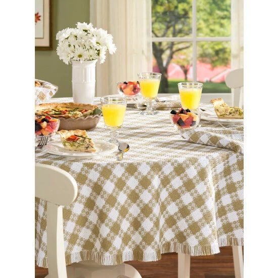 The Mountain Weavers Farmhouse Weave Cotton Tablecloths Yellow And White - Image 3