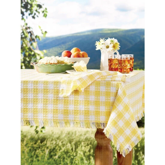 The Mountain Weavers Farmhouse Weave Cotton Tablecloths Yellow And White - Image 5