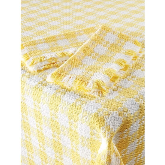 The Mountain Weavers Farmhouse Weave Cotton Tablecloths Yellow And White - Image 6