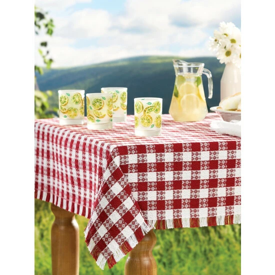 The Mountain Weavers Farmhouse Weave Cotton Tablecloths Yellow And White - Image 7