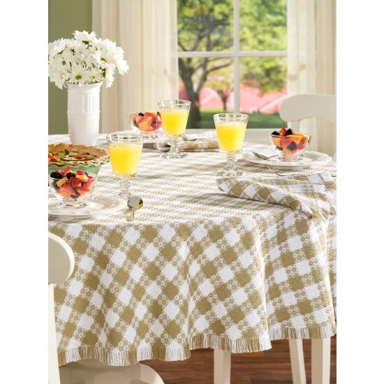 The Mountain Weavers Farmhouse Weave Cotton Tablecloths Yellow And White - Image 9