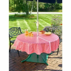 Vermont Country Store Zip-Off Vinyl Umbrella Tablecloth Blue