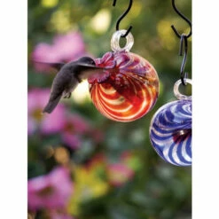 Vermont Country Store Hand-Blown Glass Hummingbird Feeder Blue