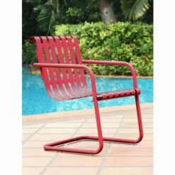 Crosley Outdoor Metal Poolside Sling Chair, Set Of 2 Red