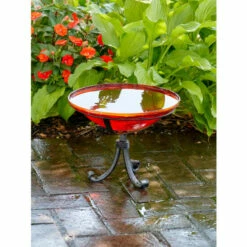 Vermont Country Store Crackle Glass Birdbath With Tripod Stand Green