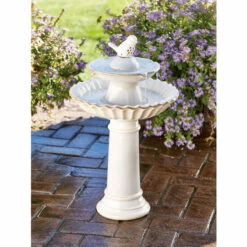 Vermont Country Store Vogel Two-Tiered Birdbath Ivory